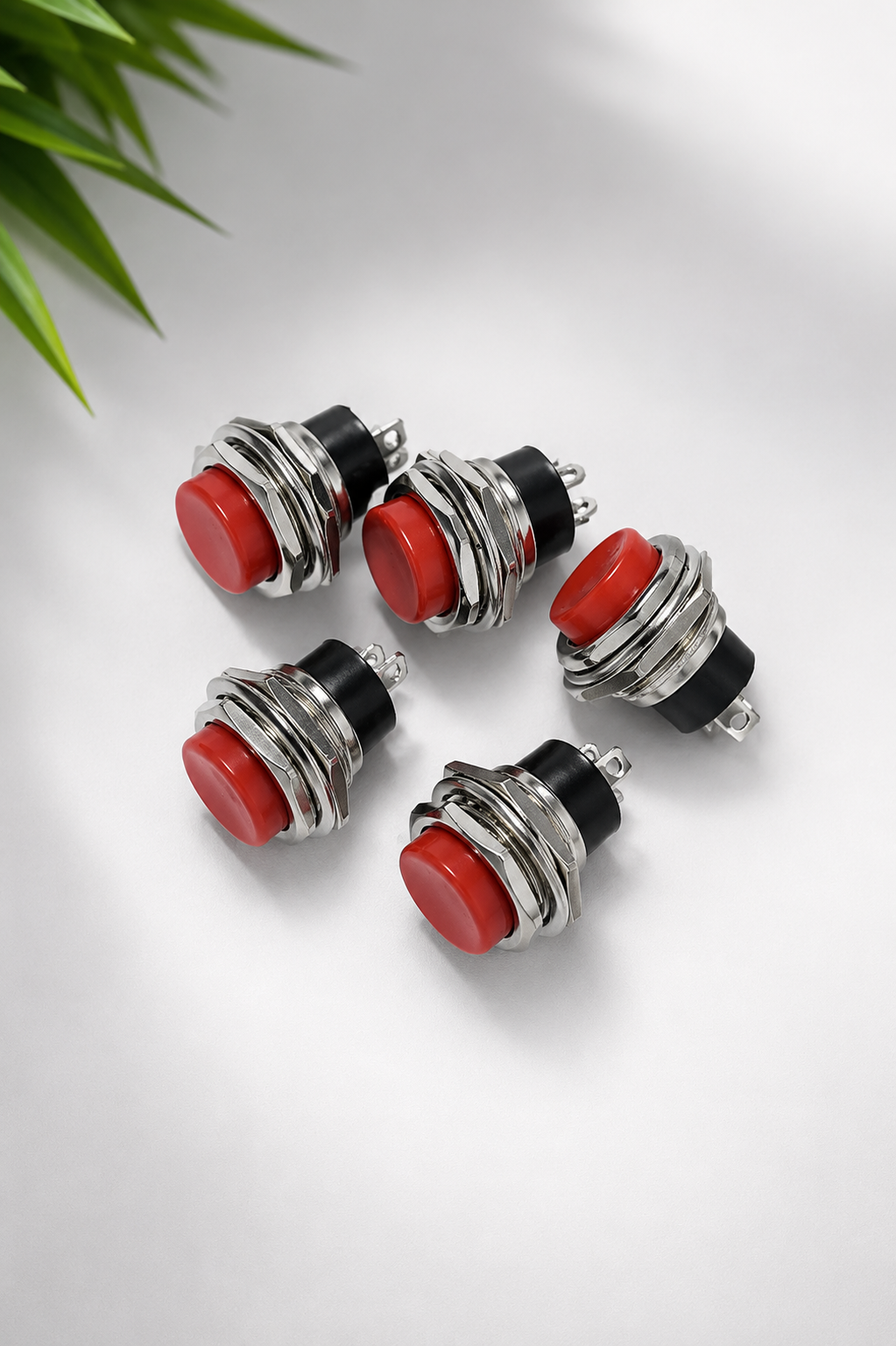Universal Momentary Push Button Switch | Panel Mount Push Switch | SPST Normally Open (NO) | Red Button | Pack of 5