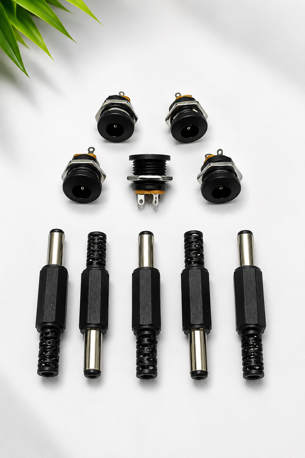 Universal DC Power Jack Socket & Male Plug Connector Kit | 5.5mm x 2.1mm Panel Mount Female Socket with DC Male Plug | Pack of 10 (5 Socket + 5 Plug)